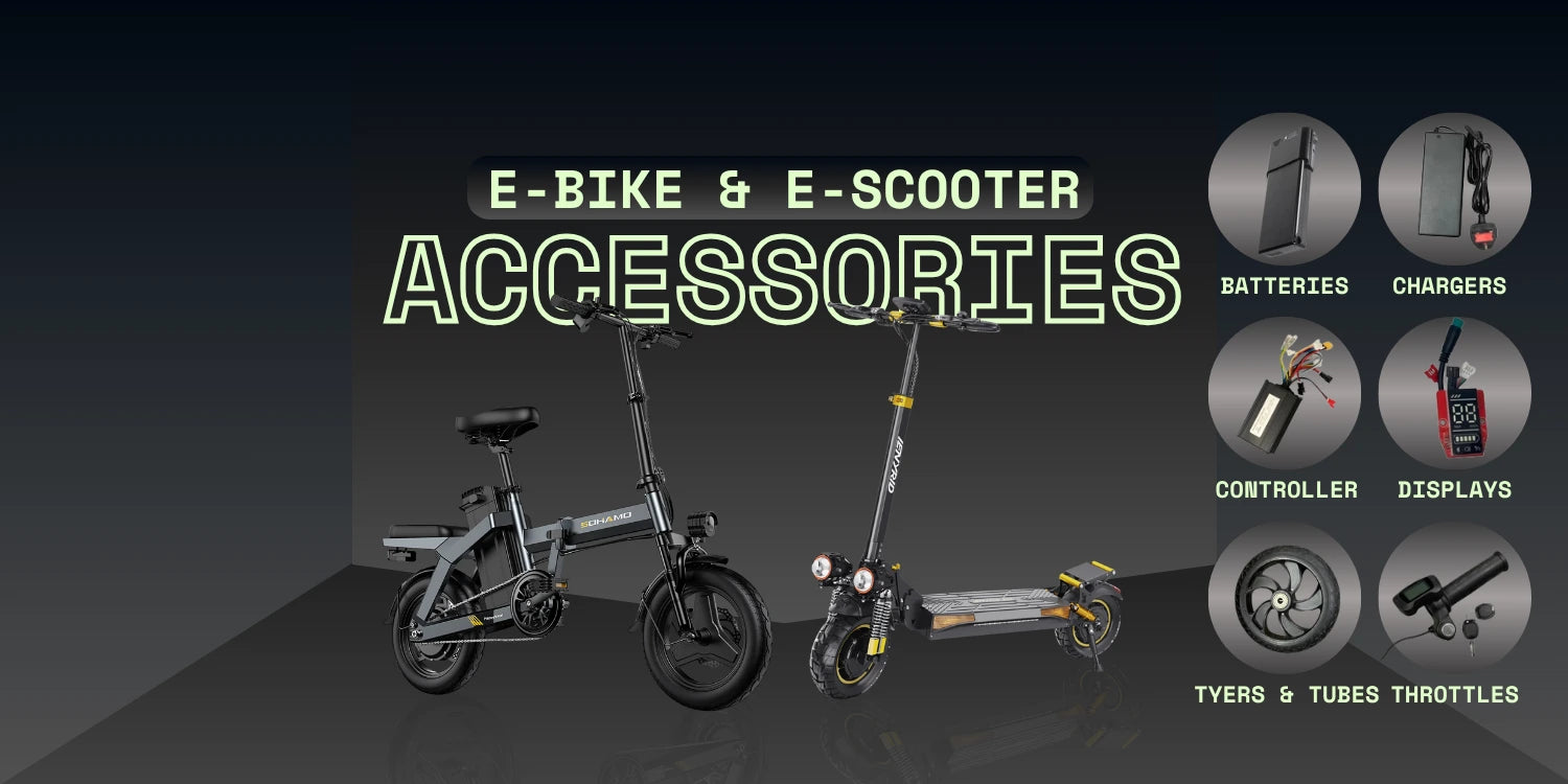  Electric scooter and e‑bike batteries, fast chargers, controllers, LCD displays, tyres, tubes, and throttles – high‑quality E-bike accessories, E-scooter accessories in UK.